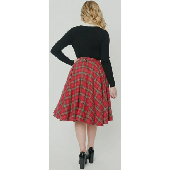 Unique Vintage Magnolia Place Sally Swing Skirt Red Green Plaid Retro Flannel - Picture 2 of 5